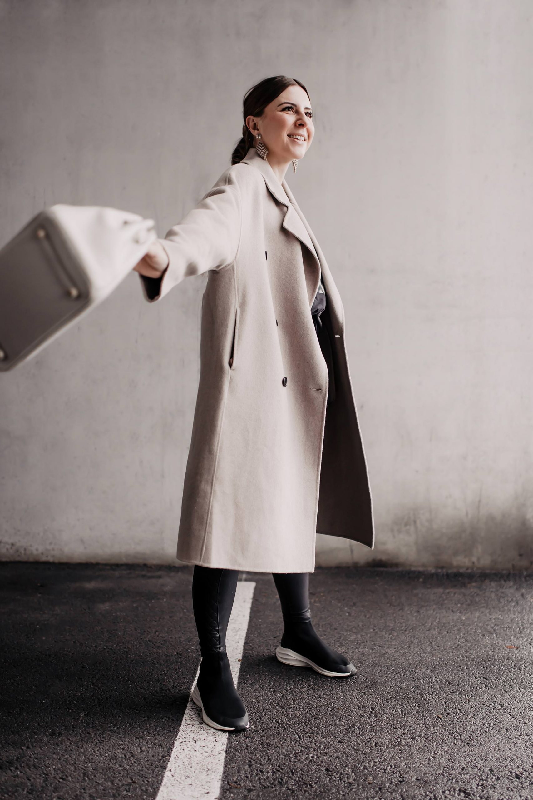 Long Wool Coat with Sneakers for Chic Daywear — Las Vegas Winter Outfits