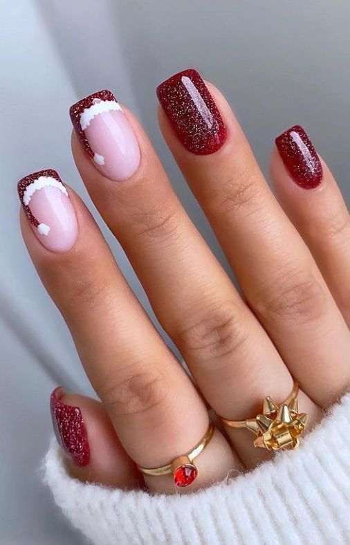 Santa Hat French Tips with Glitter Santa Hat French Tips with Glitter — Christmas Nails 2026
