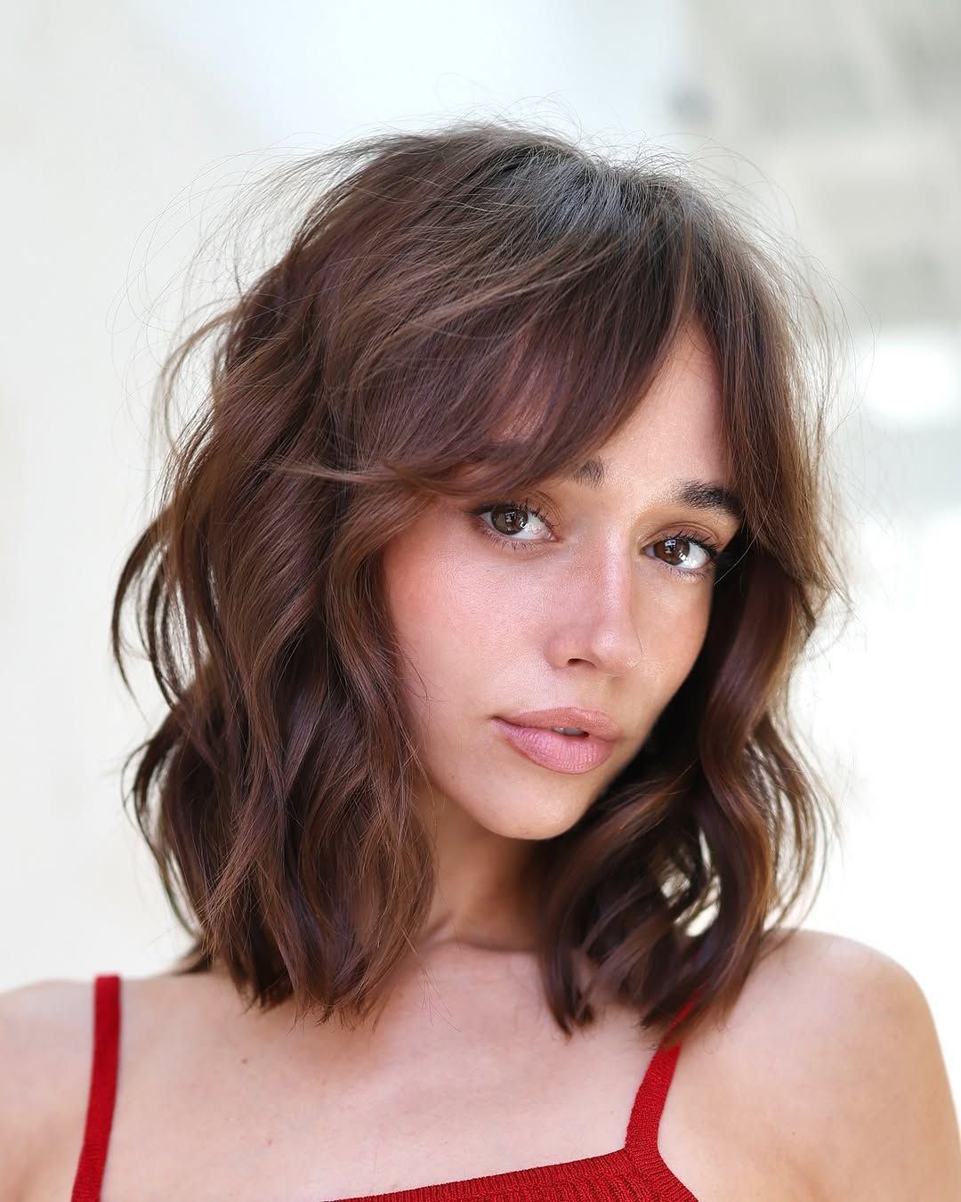 Textured Chestnut Bob With Face-Framing Bangs — Winter Hairstyles with Bangs