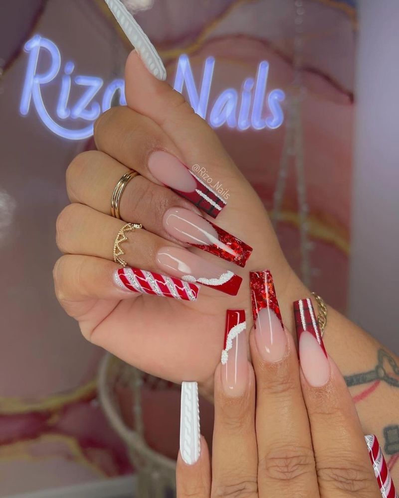 Red Plaid Glitter French Tip Santa Hat Coffin Nails Red Plaid Glitter French Tip Santa Hat Coffin Nails — Christmas Coffin Nails 2026