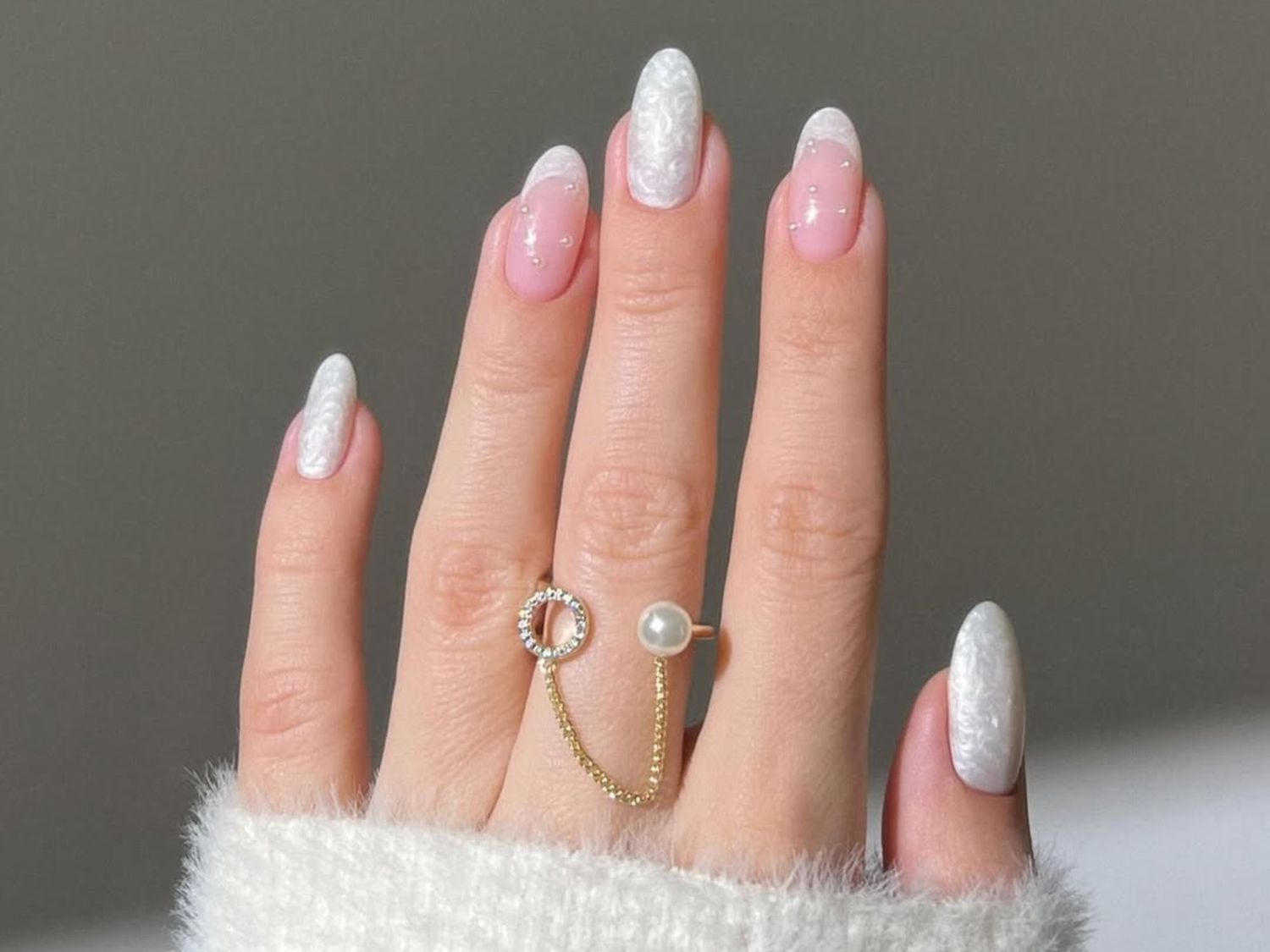 Sheer Pink Lace Pattern with Pearls Sheer Pink Lace Pattern with Pearls — Cozy Winter Nails