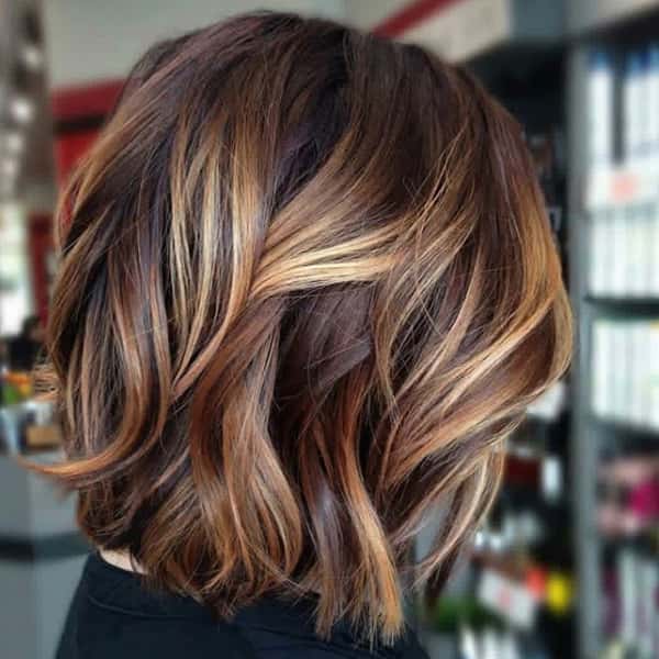 Dark Brown Lob With Bright Blonde Balayage Dark Brown Lob With Bright Blonde Balayage — Blonde to Brunette Hair