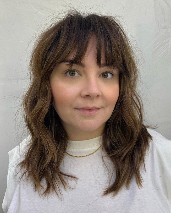 Shoulder-Length Fine Shag With Full Bangs — Winter Hairstyles for Thin Hair