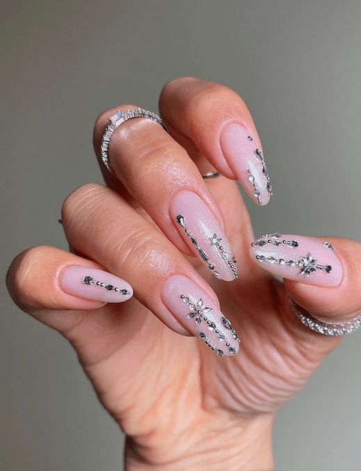 Rhinestone Snowflake Coffin Nails Rhinestone Snowflake Coffin Nails — Classy Christmas Nails 2026