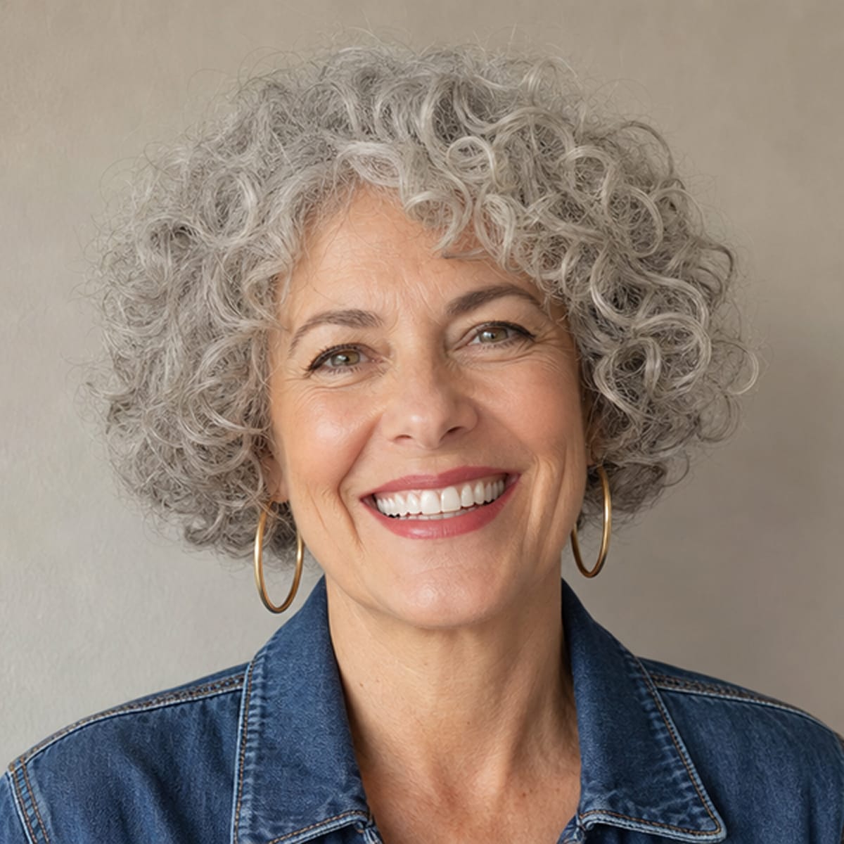 Ear Length Natural Grey Curls Ear Length Natural Grey Curls — Winter Haircuts for Women Over 60