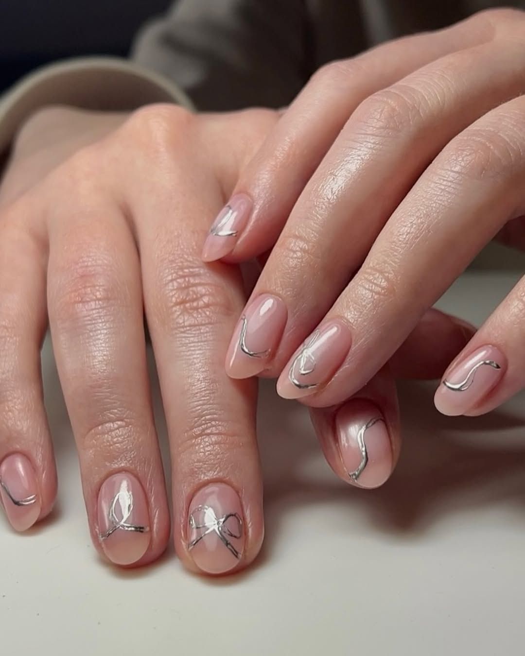Dusty Pink Glossy with Gold Foil Accents Dusty Pink Glossy with Gold Foil Accents — Winter Nail Colors for Women Over 70