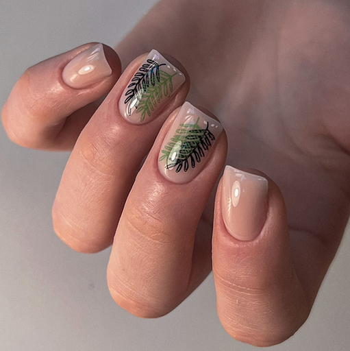 Sheer Nude Green Leaf Decals Sheer Nude Green Leaf Decals — Winter to Spring Transition Nails