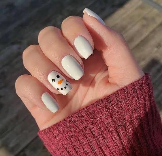 White Snowman Face Square Nails White Snowman Face Square Nails — Easy Christmas Nails 2026