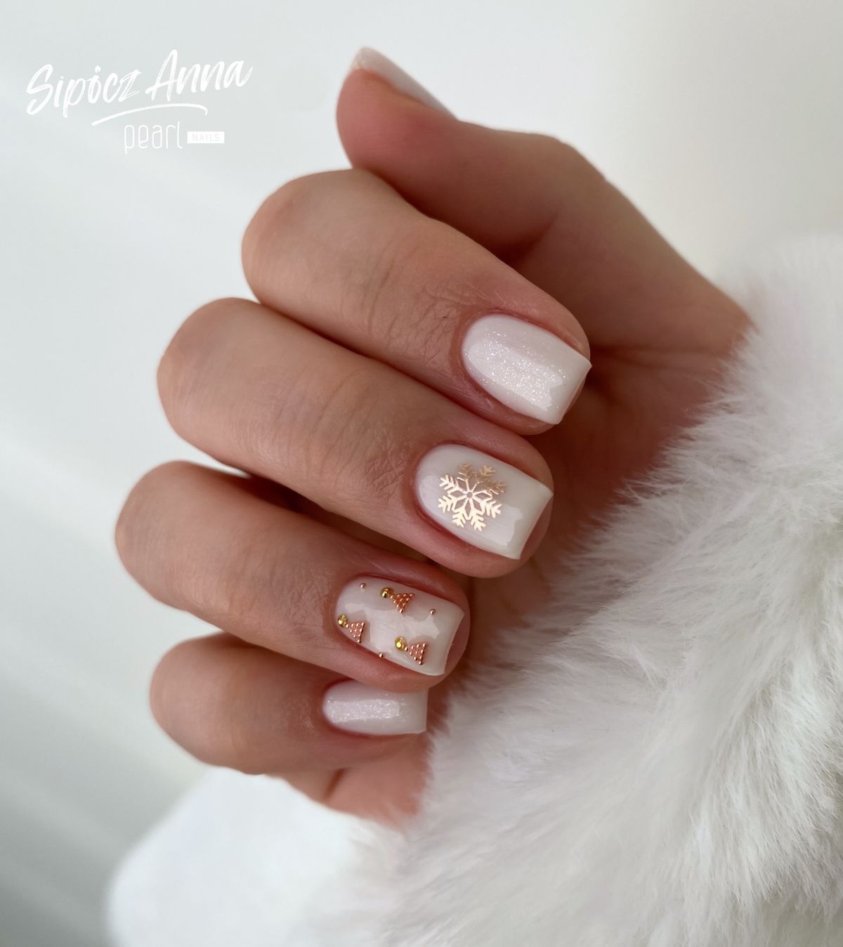 Short Square Pearlescent Snowflake Nails Short Square Pearlescent Snowflake Nails — Christmas Acrylic Nails 2026