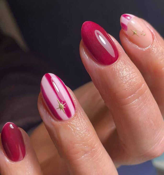 Berry Red With Striped Accent Berry Red With Striped Accent — Christmas Nail Colors 2026