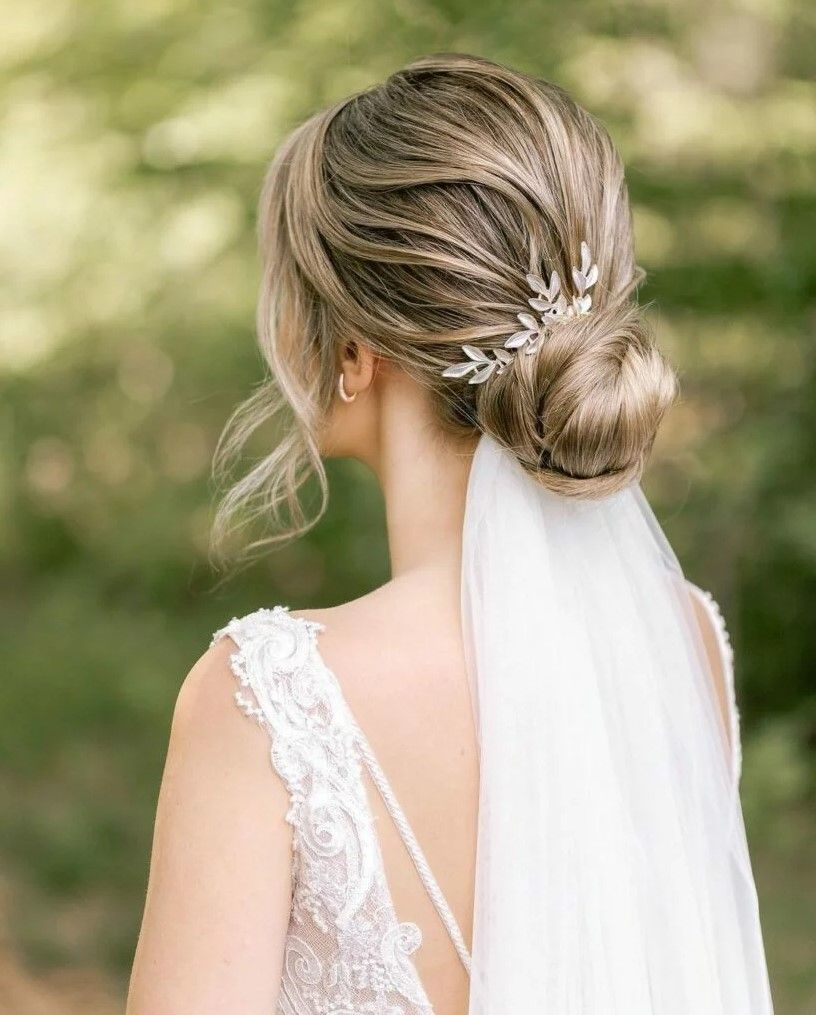 Ash Blonde Braided Low Bun With Veil Ash Blonde Braided Low Bun With Veil — Winter Formal Hairstyles