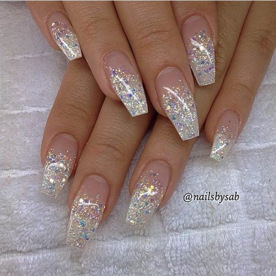 Glitter French Tip Coffin Nails Glitter French Tip Coffin Nails — Winter Party Nails