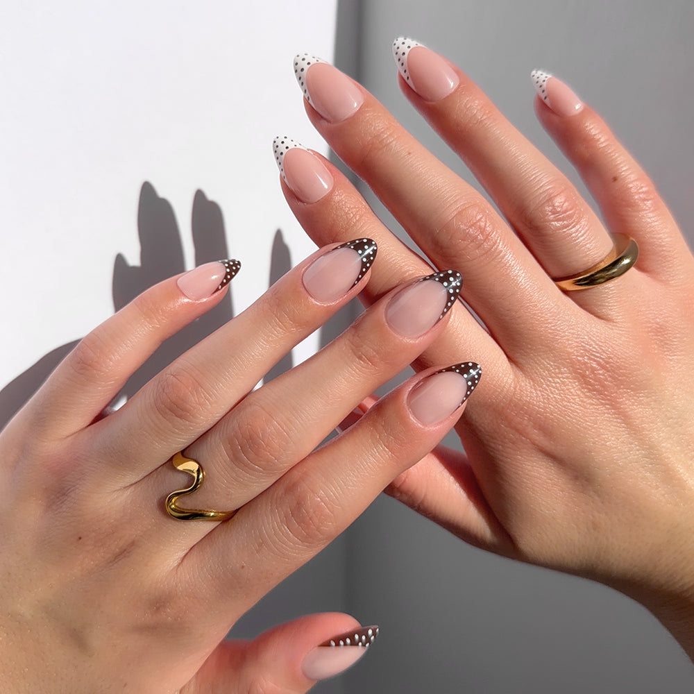 Polka Dot French Almond Nails Polka Dot French Almond Nails — Holiday Nails 2026