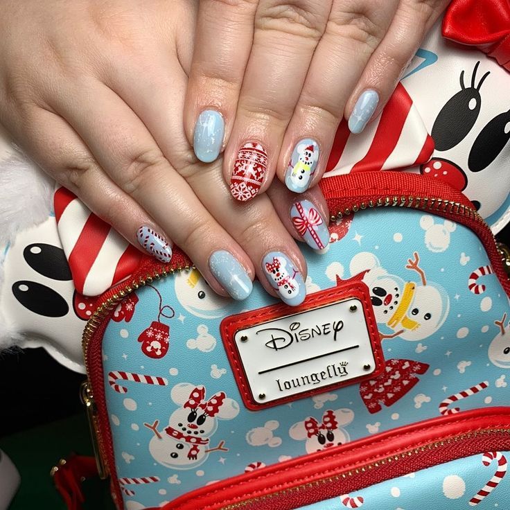 Light Blue with Snowmen and Mittens Light Blue with Snowmen and Mittens — Disney Christmas Nails 2026