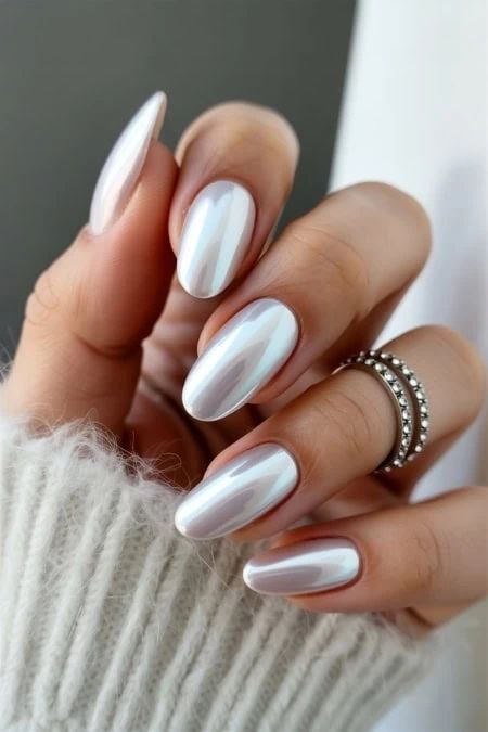 Pearlescent Chrome Almonds Pearlescent Chrome Almonds — New Years Gel Nails 2027