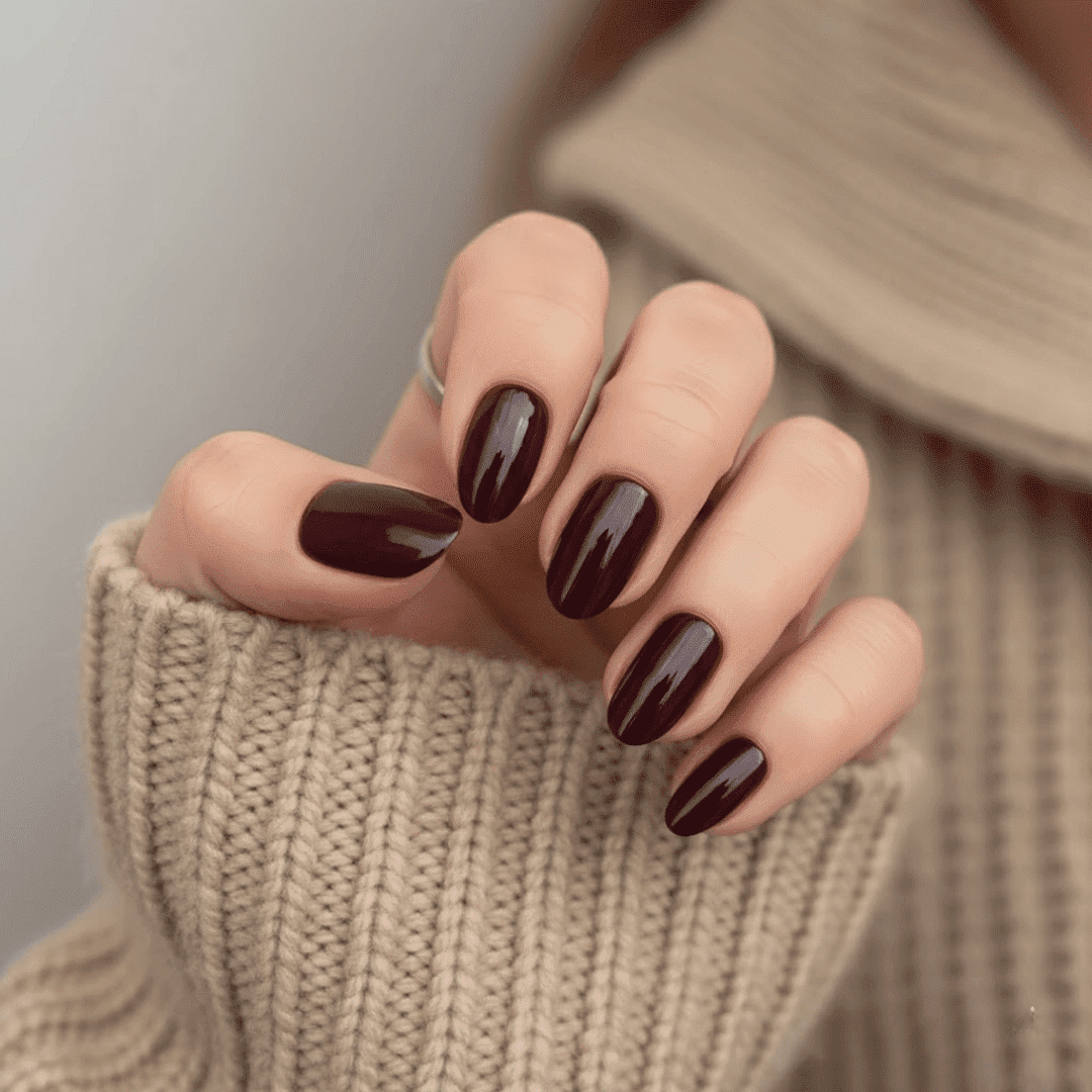 Deep Glossy Dark Berry Almond Nails Deep Glossy Dark Berry Almond Nails — Classy Short Winter Nails