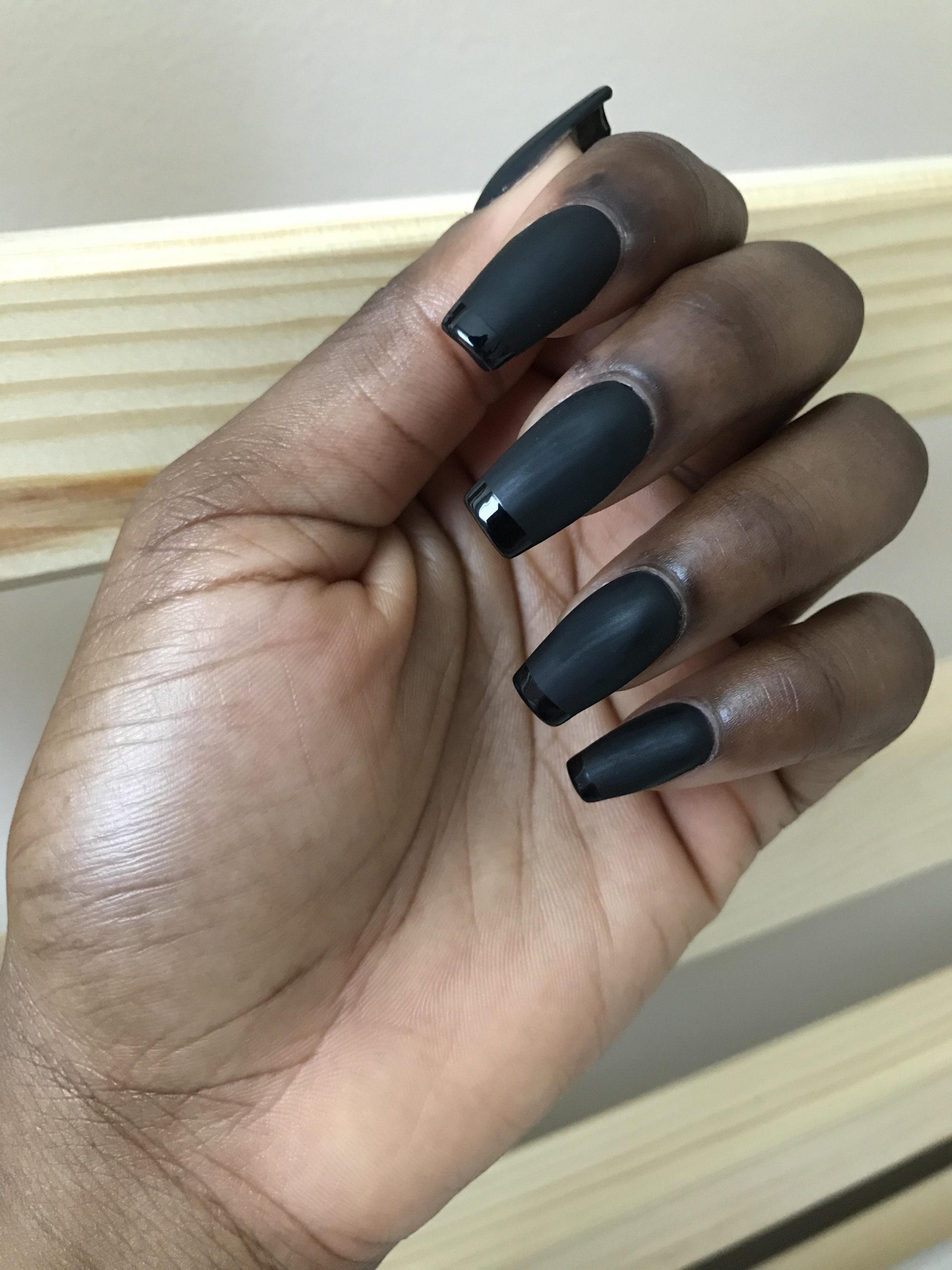 Matte Black French Tip Coffin Nails Matte Black French Tip Coffin Nails — Winter Nails for Black Women