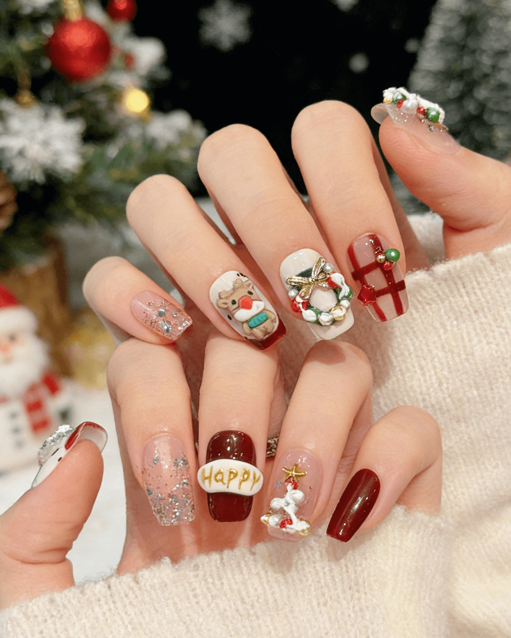Mixed Christmas Design Nails Mixed Christmas Design Nails — Christmas Acrylic Nails 2026