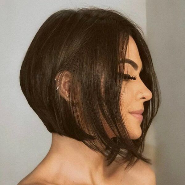 Inverted Dark Brown Bob — Winter Haircuts for Square Faces