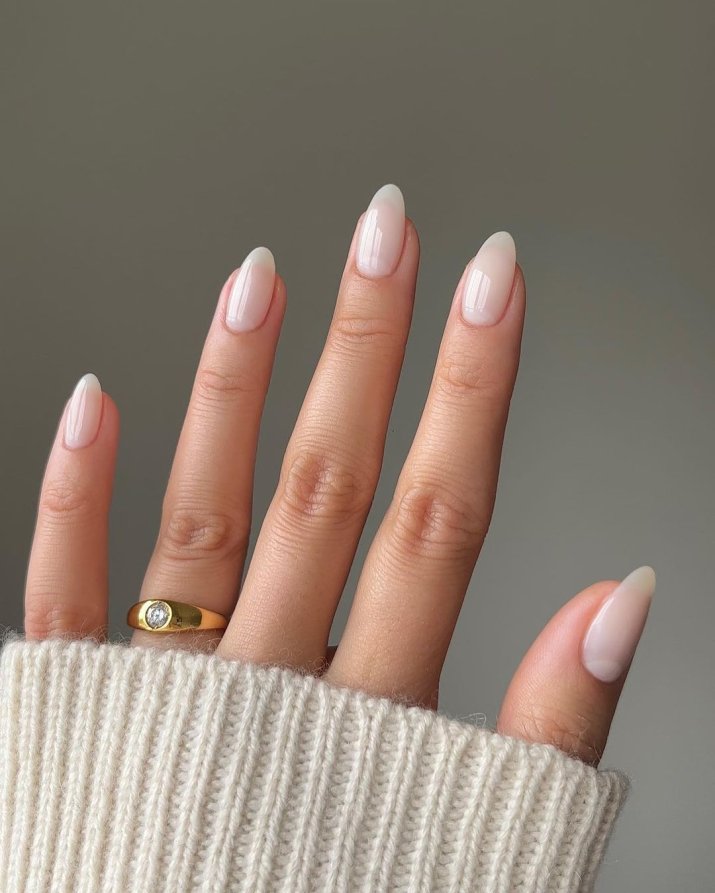 Translucent Milky White Almond with Pink Undertone Translucent Milky White Almond with Pink Undertone — Milky White Nails