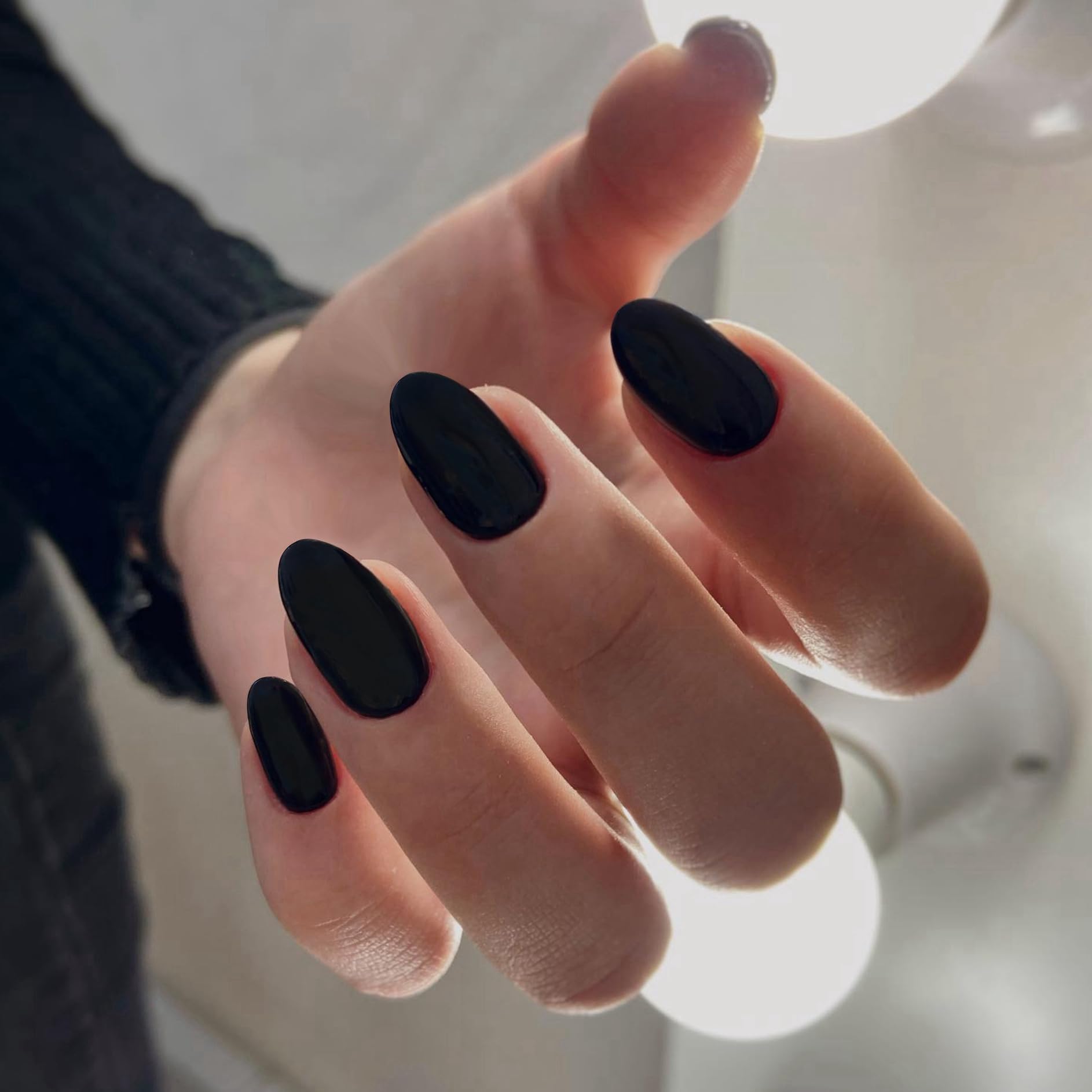 Deep Glossy Black Oval Nails Deep Glossy Black Oval Nails — Short Winter Oval Nails