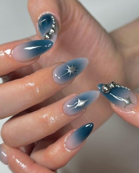 Long Stiletto Blue Pink Gradient with Stars Long Stiletto Blue Pink Gradient with Stars — Fall to Winter Nails