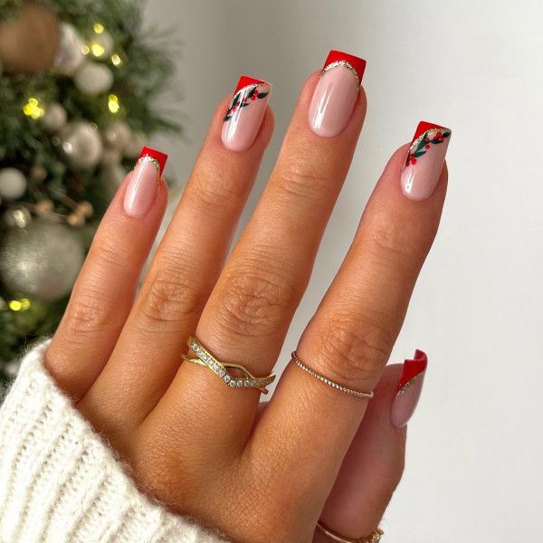 Festive Holly French Manicure Festive Holly French Manicure — Christmas Nail Art 2026