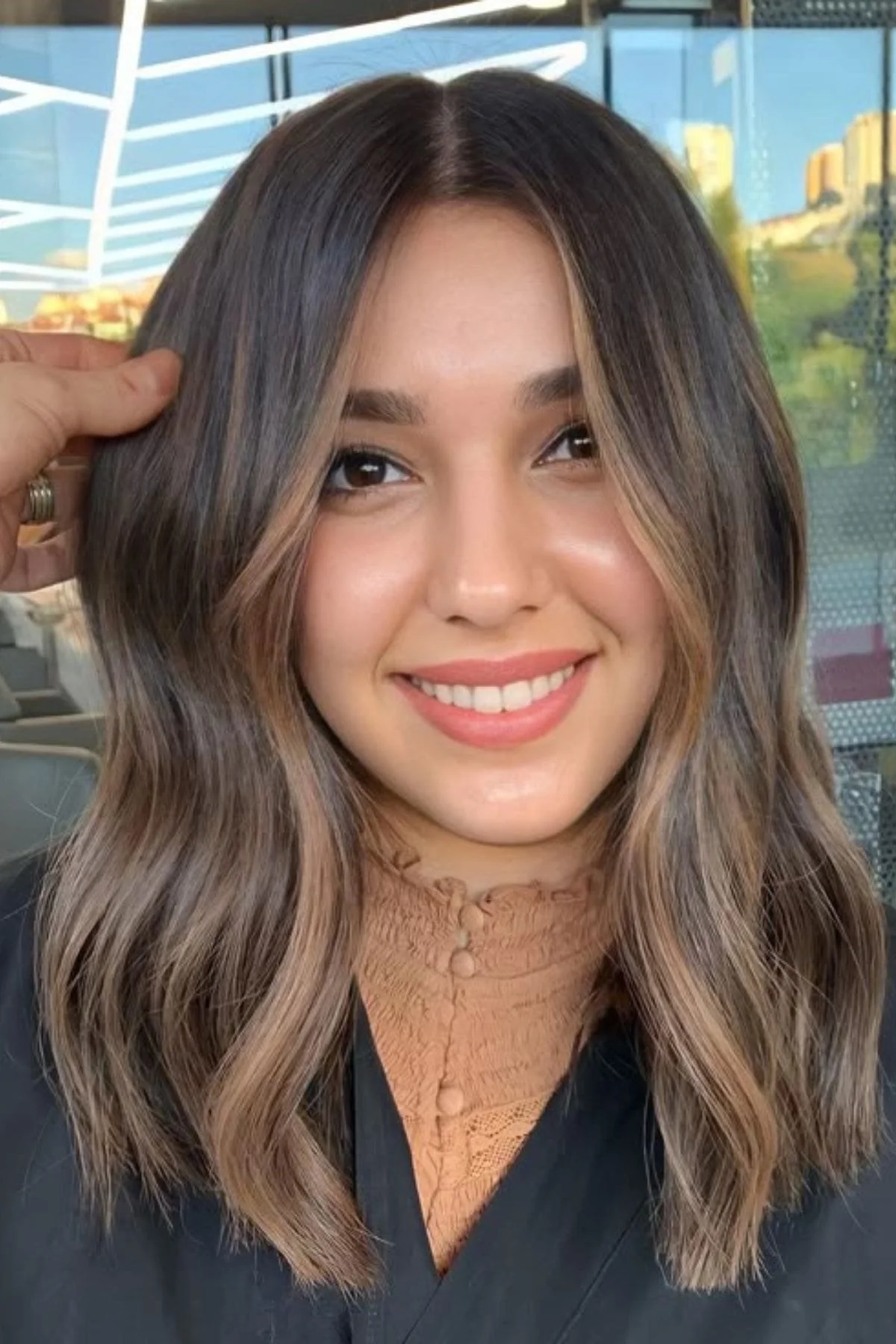 No Bangs Dark Brown with Caramel Balayage No Bangs Dark Brown with Caramel Balayage — Cinnamon Brown Hair