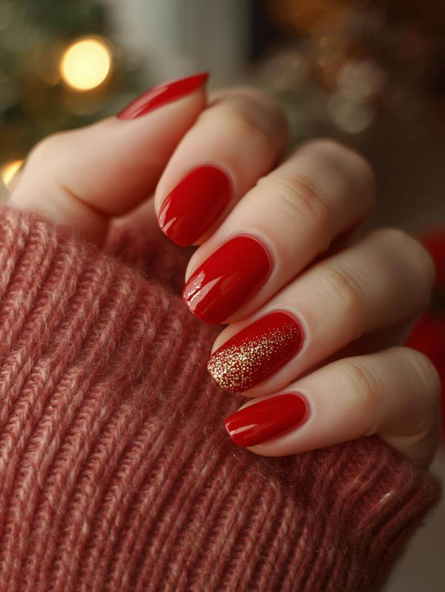 Visual Idea Visual Idea — Red and Gold Christmas Nails 2026