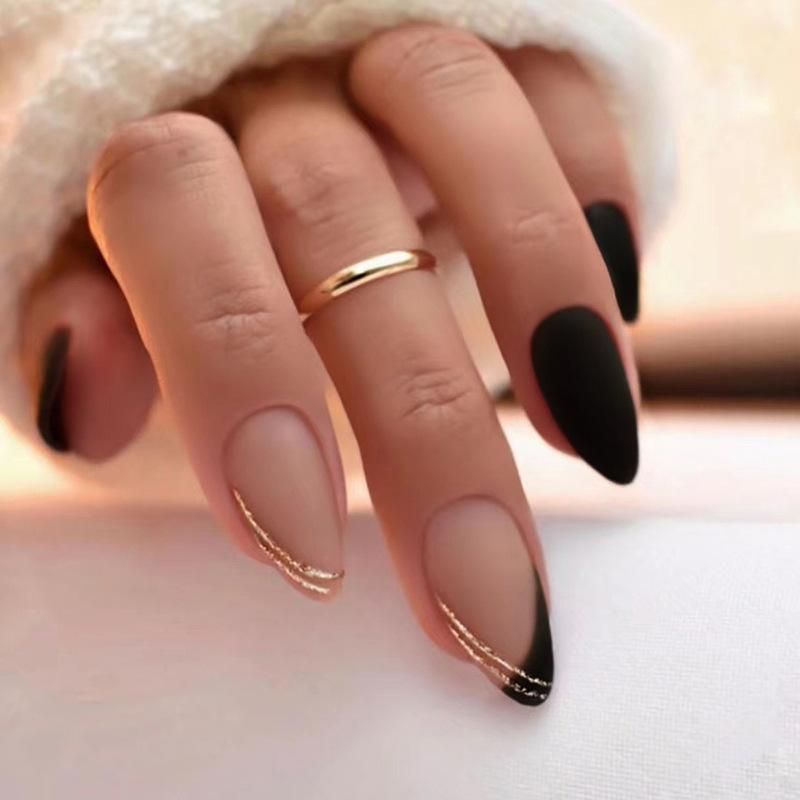 Matte Black and Glossy Nude Foil Accents Matte Black and Glossy Nude Foil Accents — Short Winter Coffin Nails