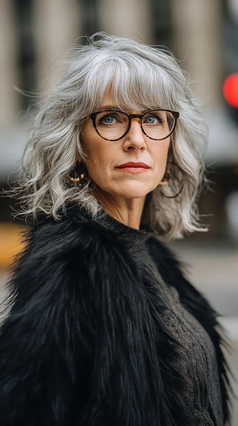 Silver Lob with Wispy Bangs — Winter Hairstyles for Women Over 50
