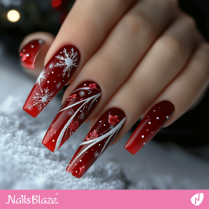 Snowflake Motifs Floral Elements Dots Visual Idea — Long Winter Coffin Nails