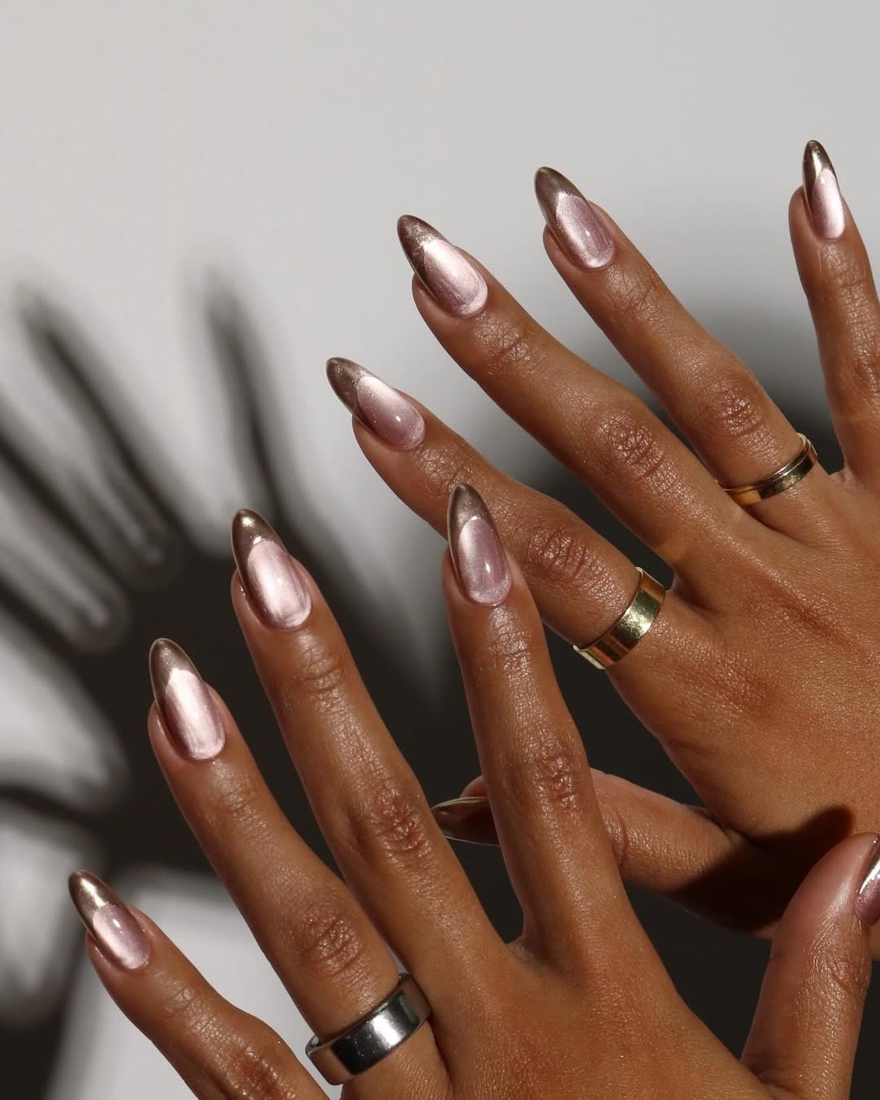 Rose Gold Chrome Tip Almond Nails Rose Gold Chrome Tip Almond Nails — Christmas Nail Colors 2026