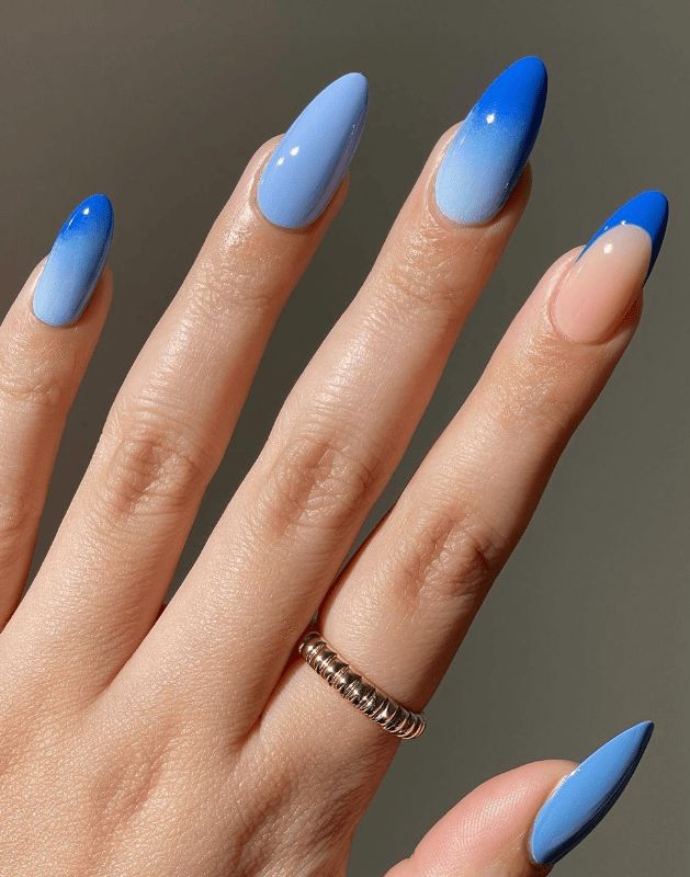 Blue French Tips and Ombre Gradient Blue French Tips and Ombre Gradient — Winter Nails for School