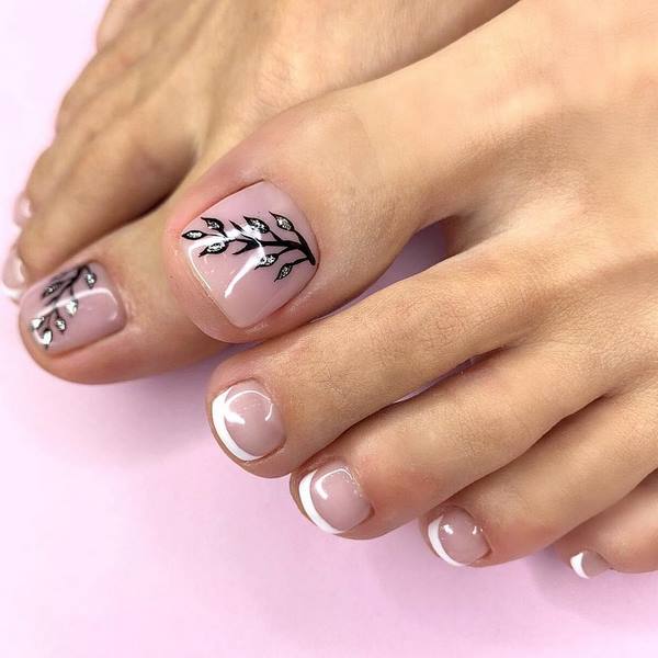 French Tips with Embellished Cuticle French Tips with Embellished Cuticle — Winter Toe Nails