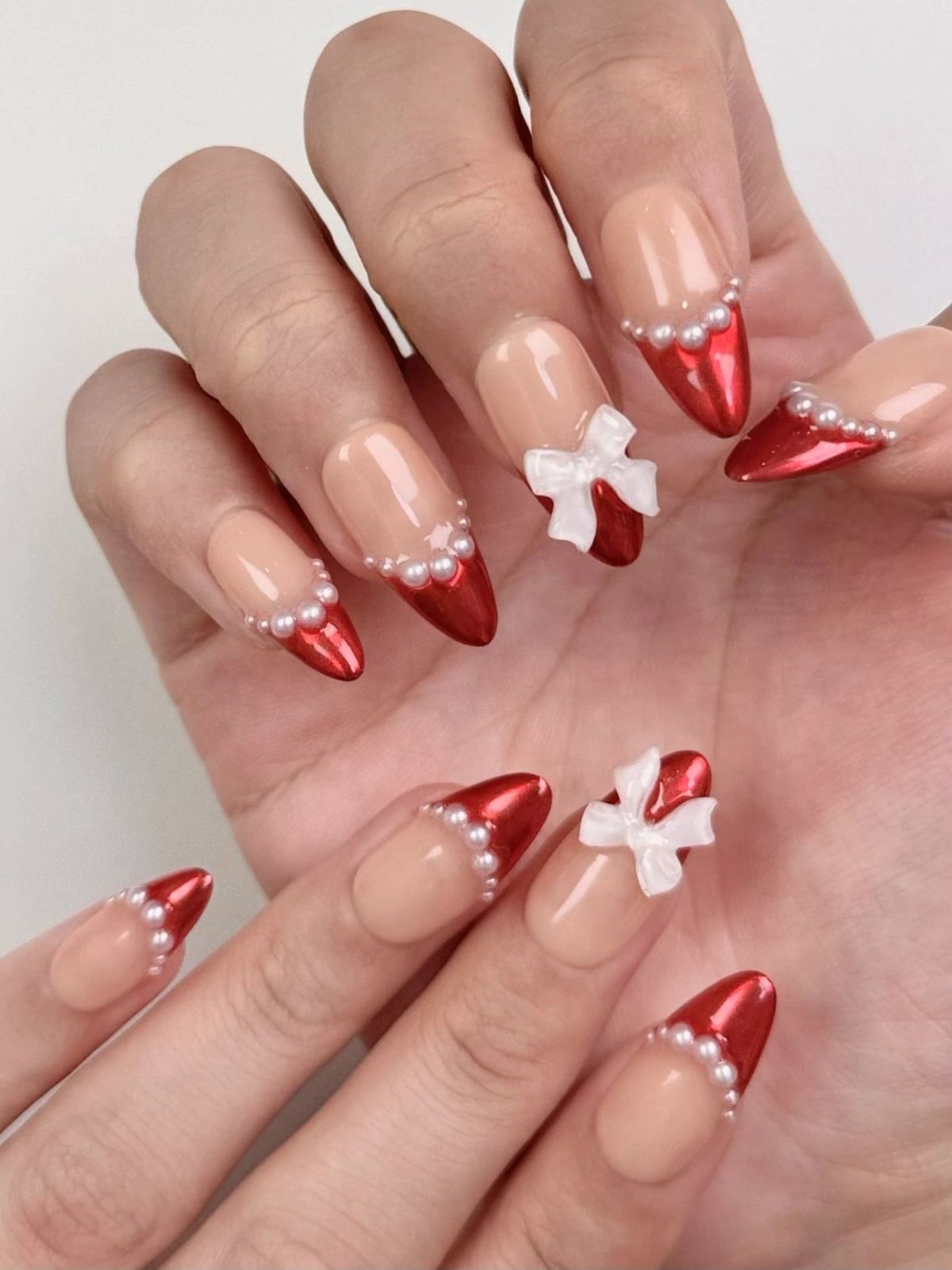 Metallic Red Tips Sheer Nude Base Visual Idea Metallic Red Tips Sheer Nude Base Visual Idea — Winter Pearl Nails