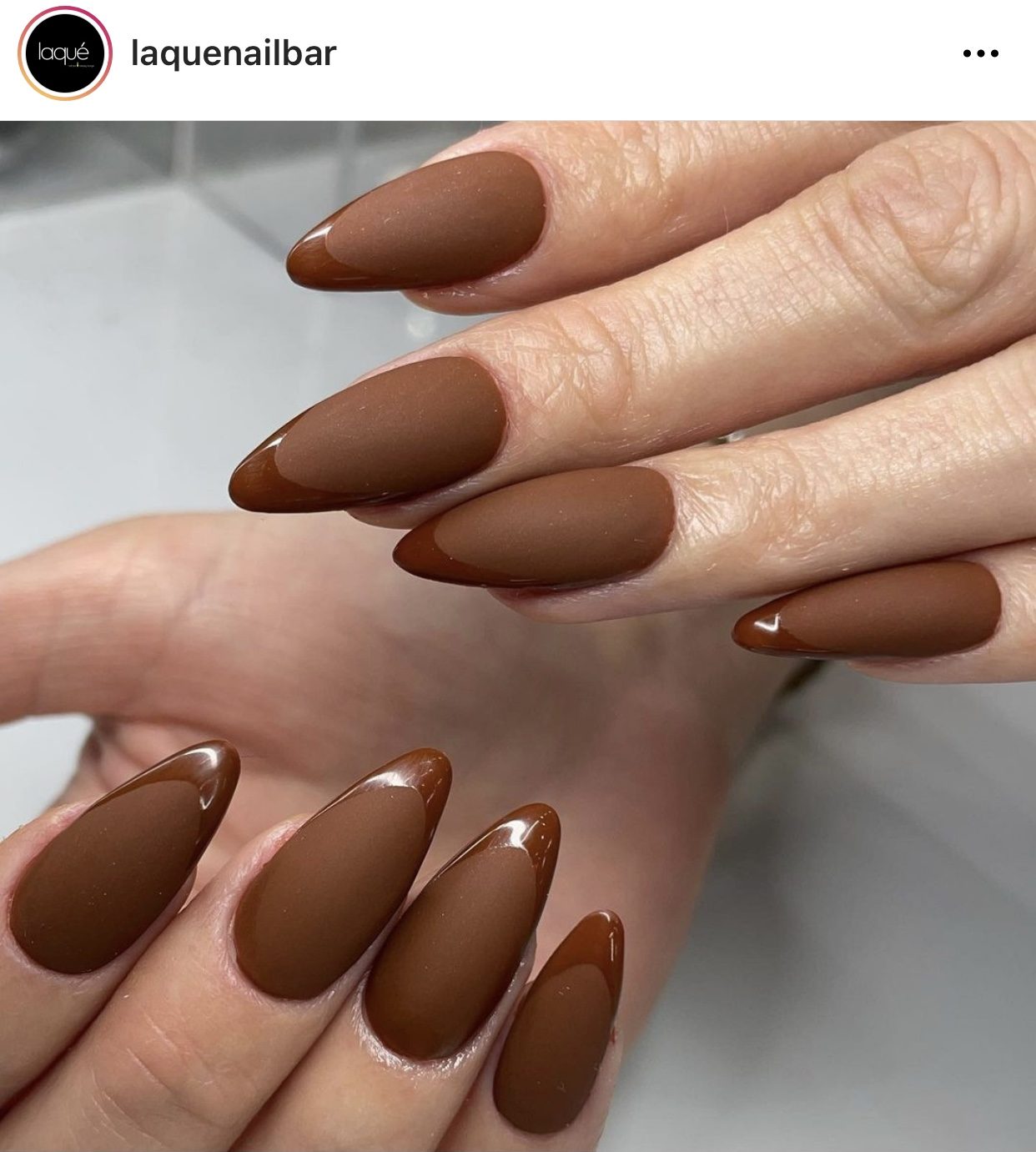 Matte Brown with Glossy Tip Stiletto Matte Brown with Glossy Tip Stiletto — Winter Matte Nails