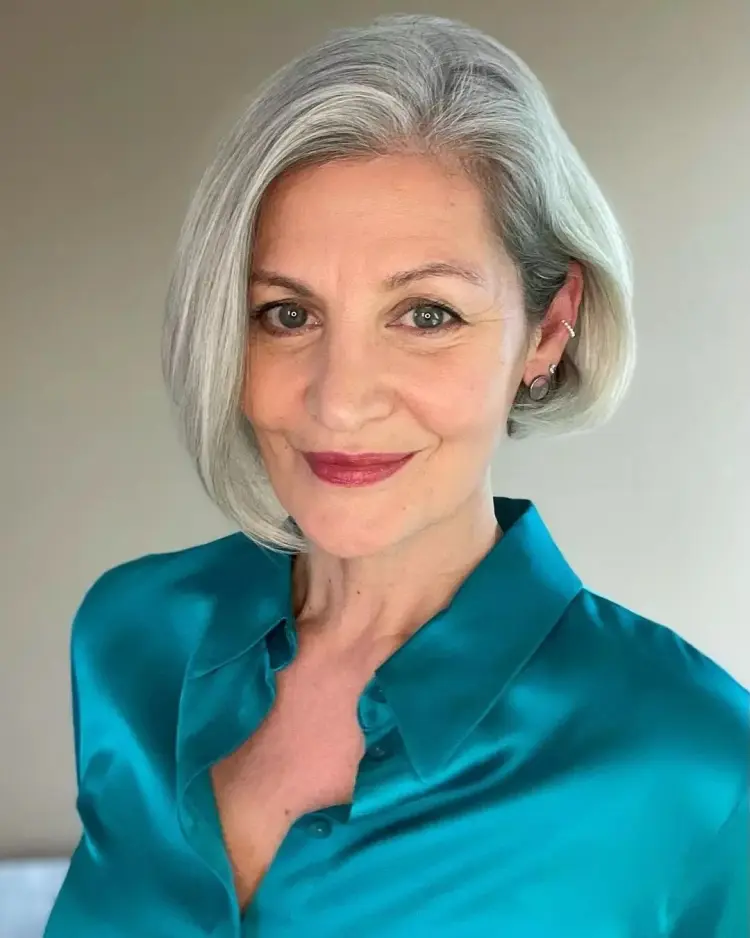 Sleek Silver Chin-Length Bob Sleek Silver Chin-Length Bob — Winter Haircuts for Women Over 60