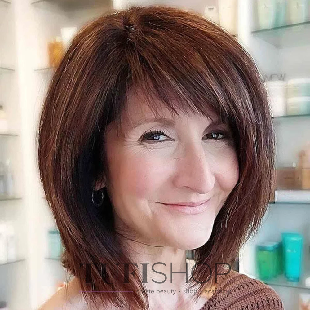 Layered Brown Chin Bob — Winter Hairstyles for Women Over 40