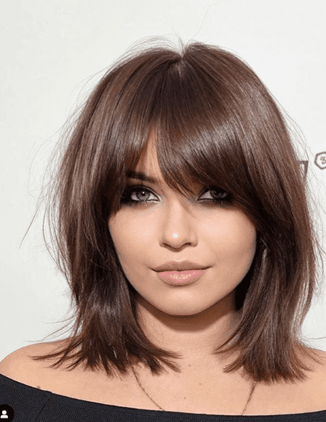 Dark Brown Shag With Curtain Bangs Dark Brown Shag With Curtain Bangs — Winter Lob Haircuts