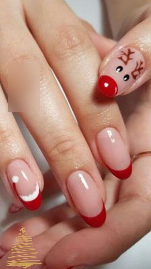 Reindeer & Snowflake French Tips Reindeer & Snowflake French Tips — Winter Nails for Kids