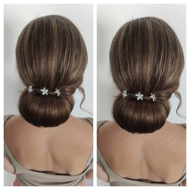 Dark Brown Textured Bun With Pearls — Winter Bun Hairstyles