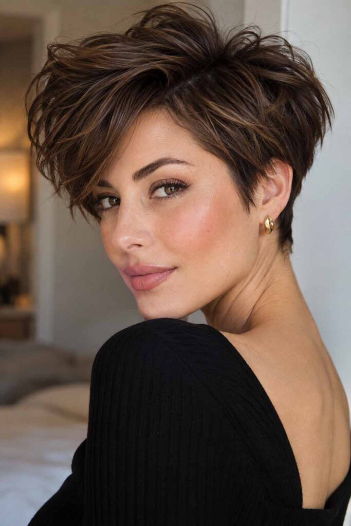 Ear Length Pixie Shag With Textured Curtain Bangs Ear Length Pixie Shag With Textured Curtain Bangs — Winter Haircuts with Curtain Bangs