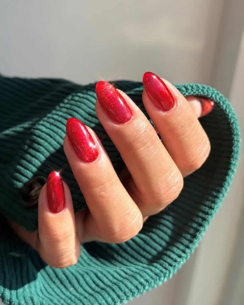 Rich Deep Red Glitter Oval Nails Rich Deep Red Glitter Oval Nails — NYE Nails 2027