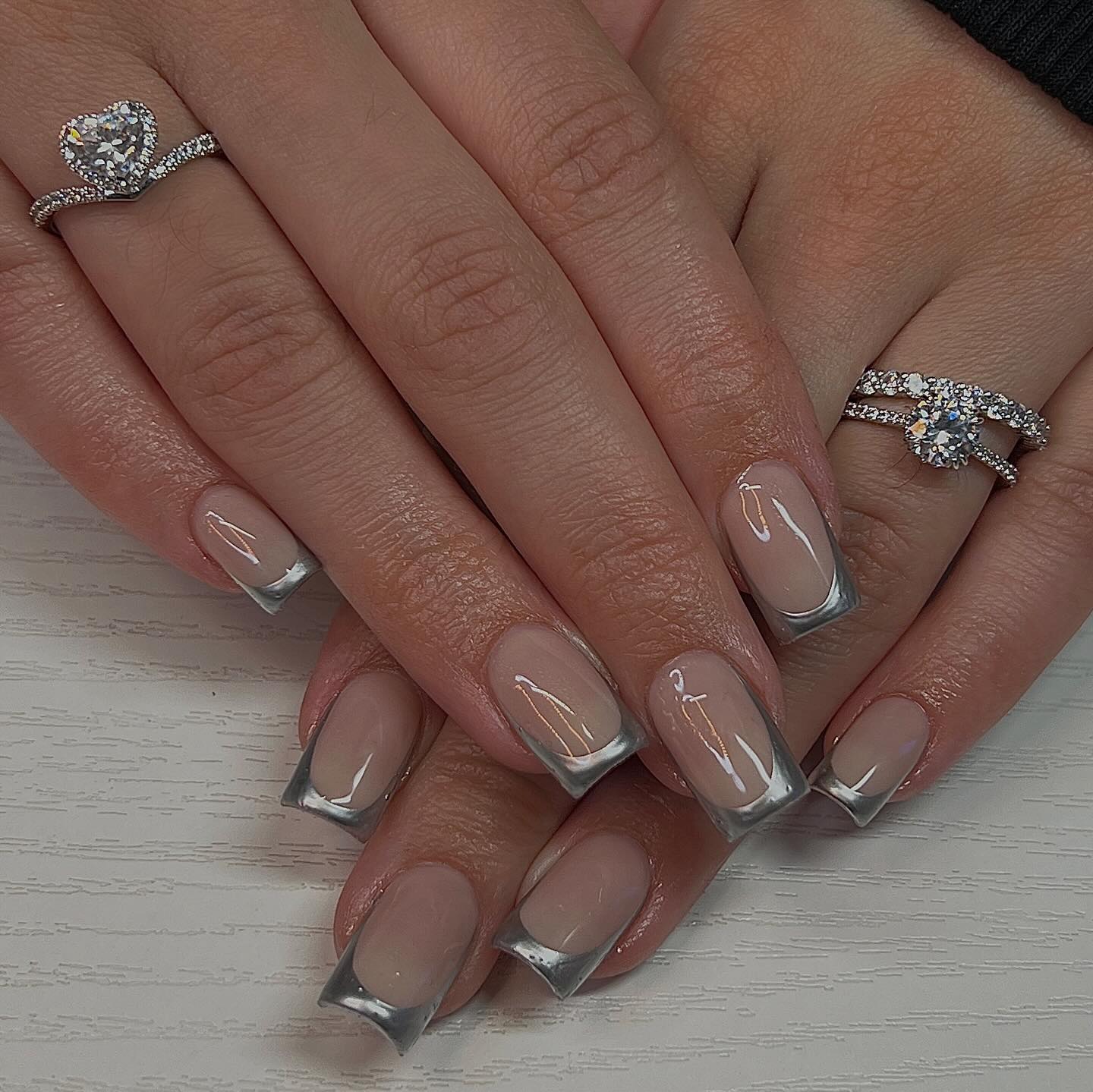 Sleek Metallic Silver French Square Nails Sleek Metallic Silver French Square Nails — Christmas Nail Trends 2026