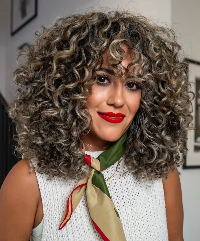 Thick Curly Layered Bob With Curtain Bangs Thick Curly Layered Bob With Curtain Bangs — Winter Hairstyles for Curly Hair