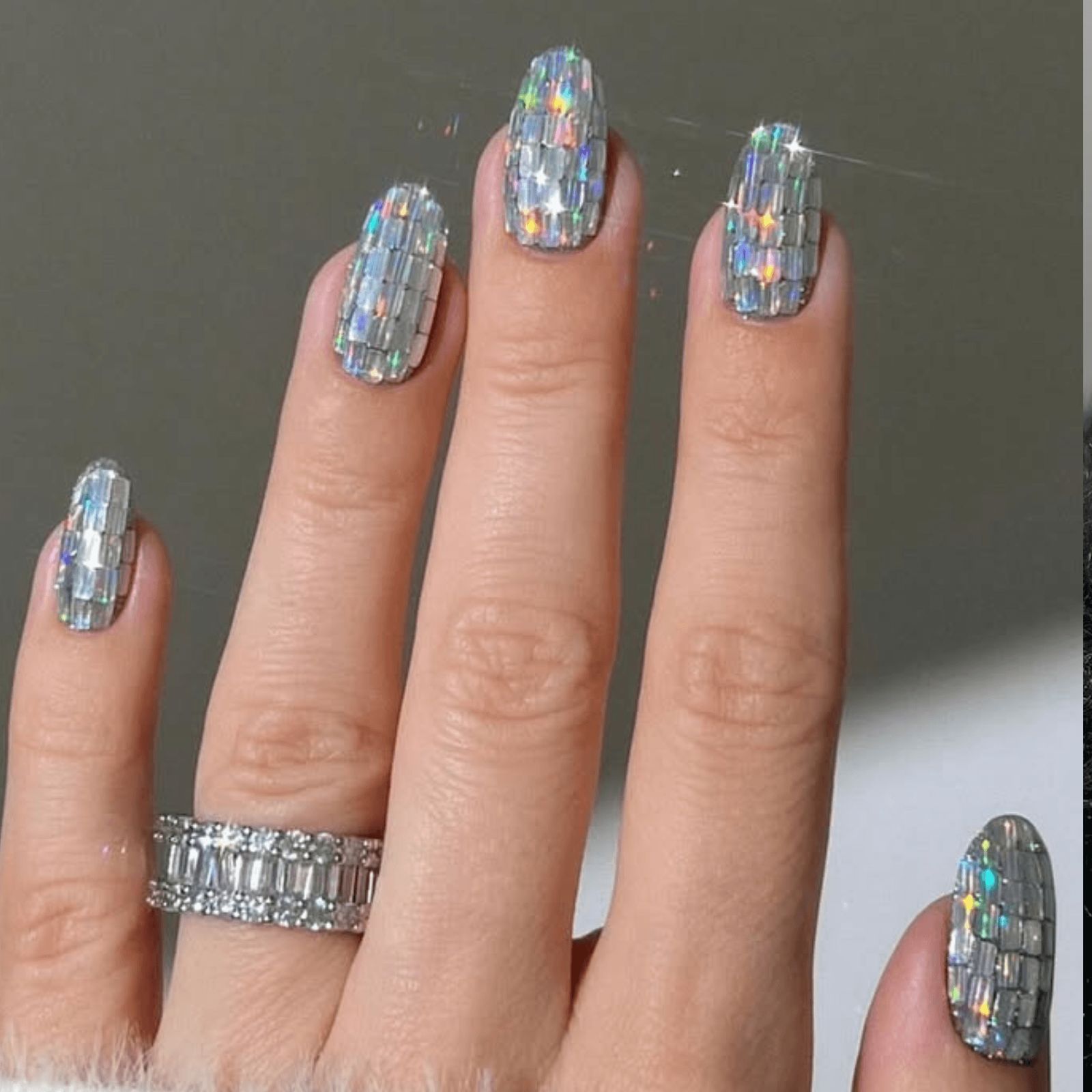 Iridescent Mosaic Squares — New Years Dip Powder Nails 2027