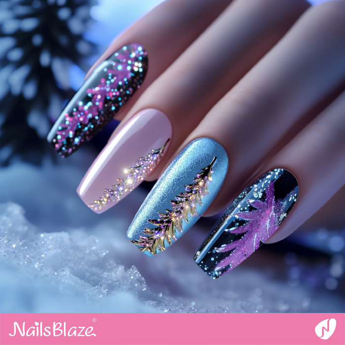 Winter Christmas Visual Idea — Long Winter Coffin Nails