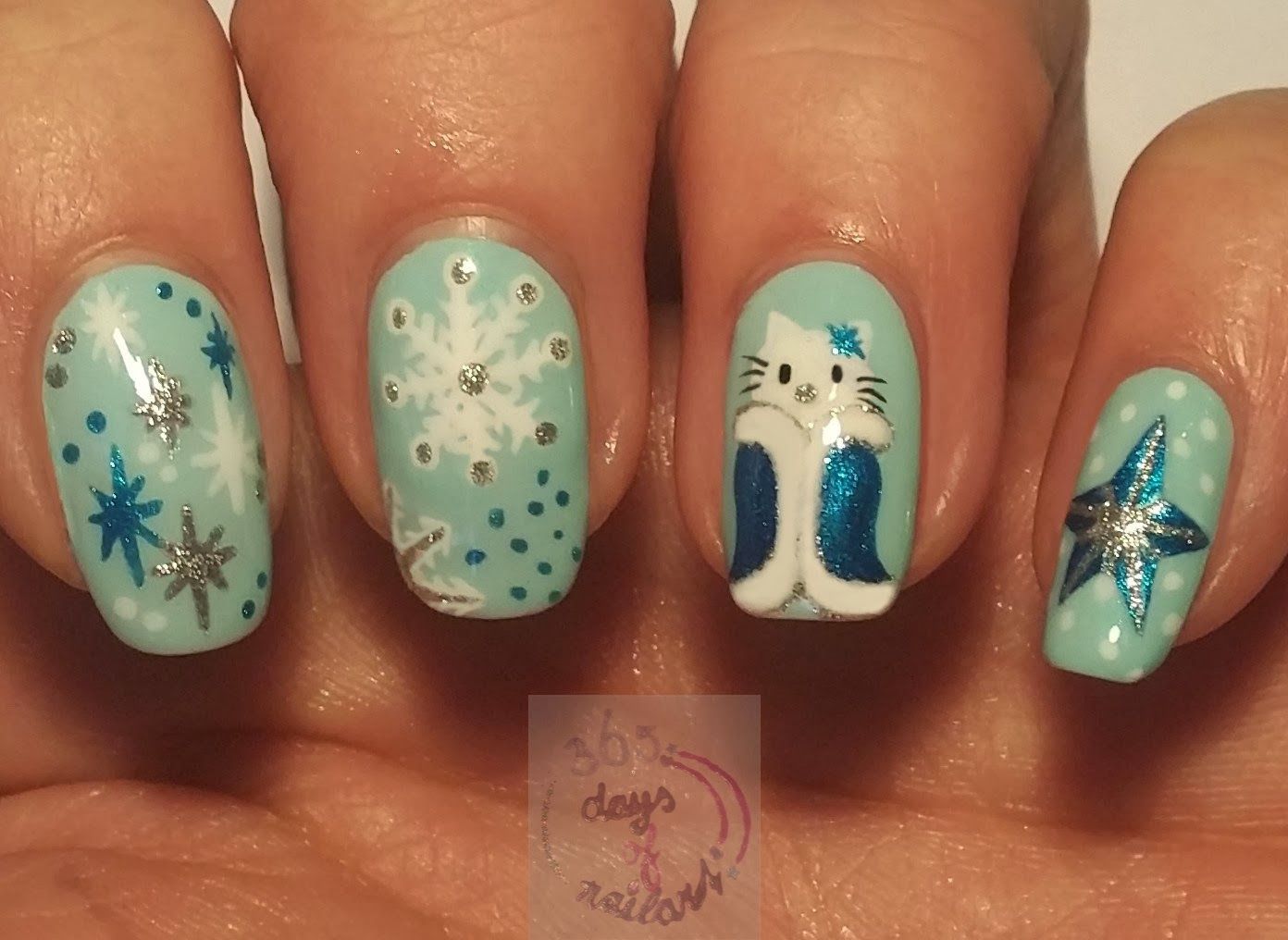 Fingernails On A Hand Close-Up Visual Idea — Hello Kitty Christmas Nails 2026