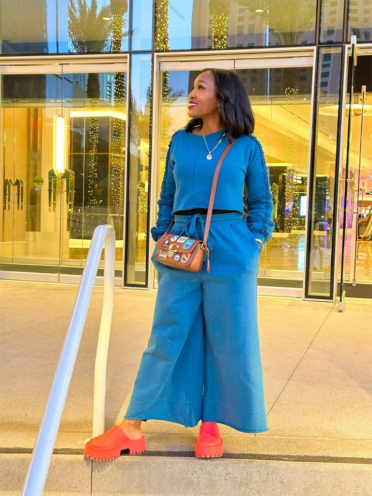 Vibrant Knit Set with Bold Orange Loafers — Las Vegas Winter Outfits